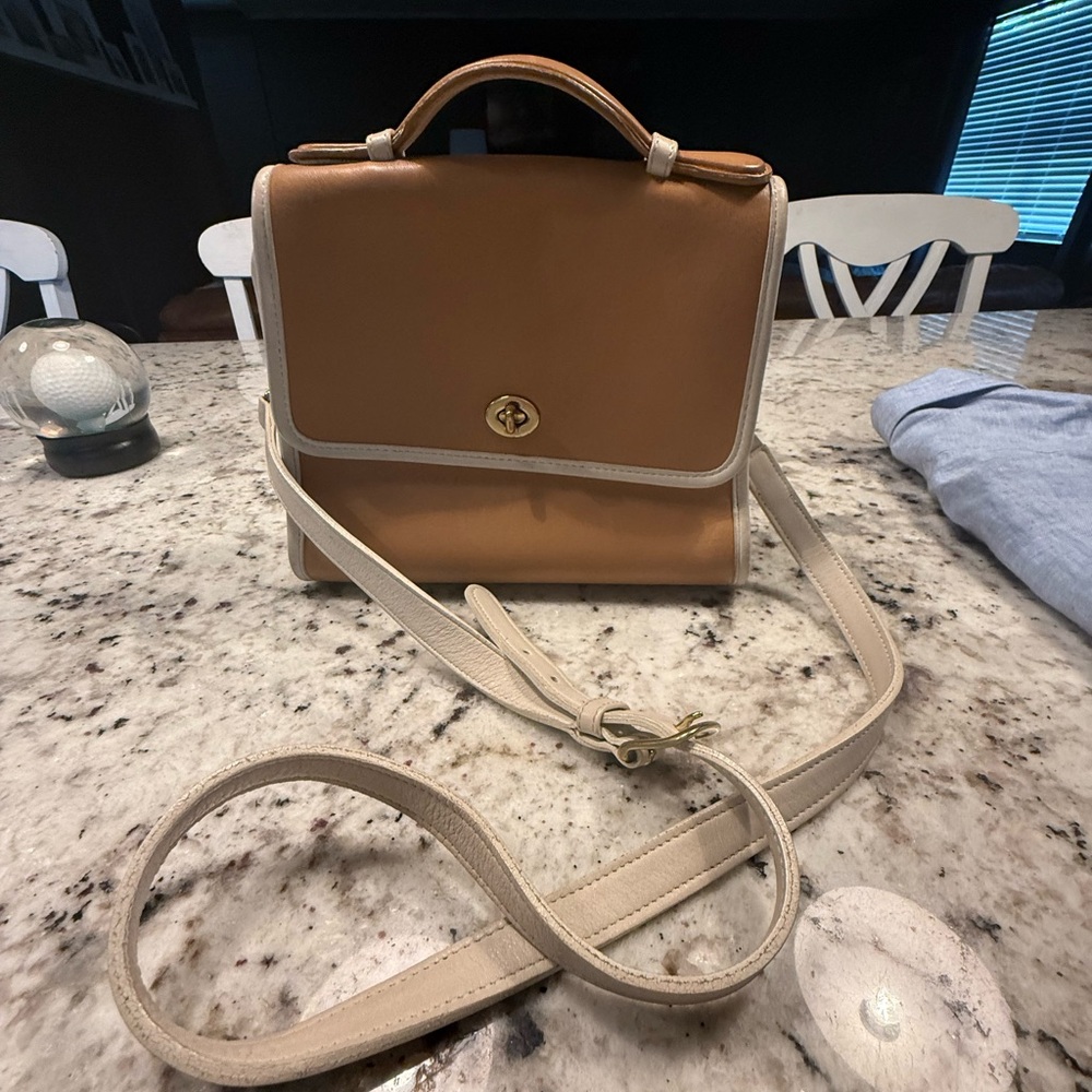 Coach court bag two tones tan handbag